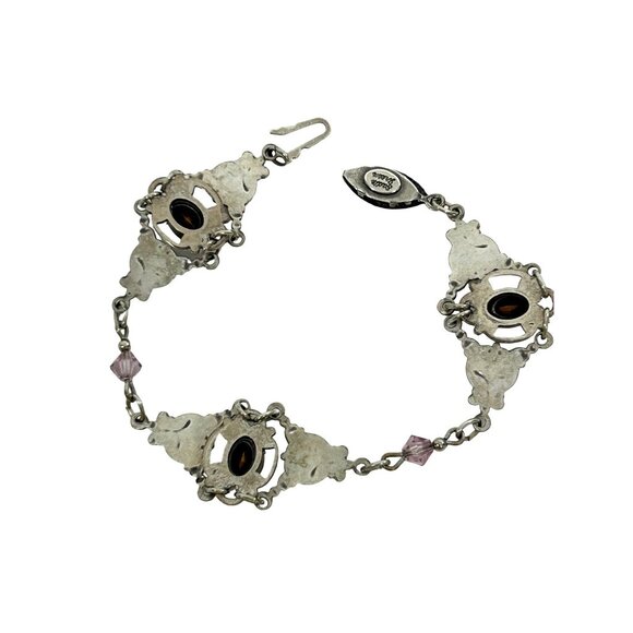 Sadie Green Vtg Bracelet Silver Tone Faux Amethyst Floral Filigree Panels Beads - Picture 13 of 16
